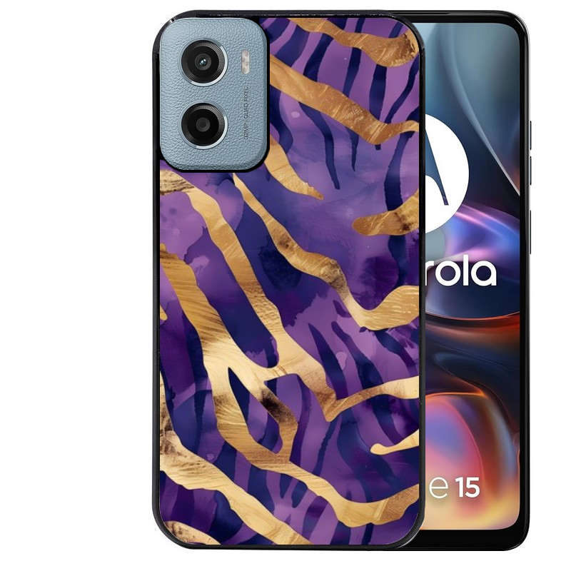 Coque noire taperso pour Moto E13 E14 E15 avec motif zebre violet protection antichoc personnalisée
