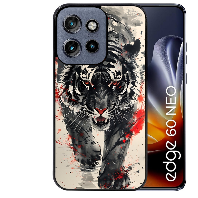 Coque noire taperso pour Moto Edge 60 et Neo Fusion Pro avec motif tigre japan protection antichoc personnalisée
