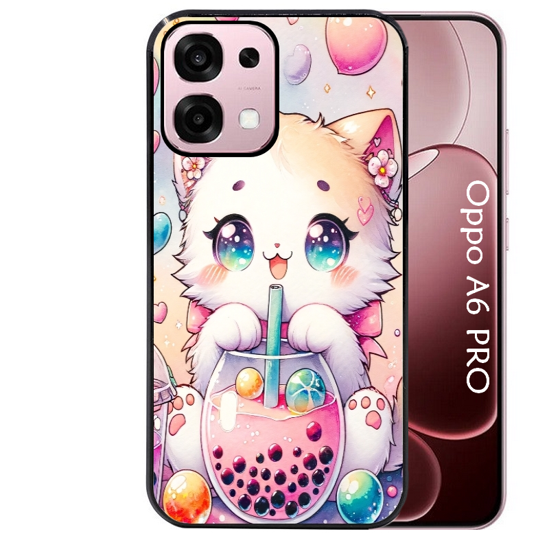 Coque noire taperso pour OPPO A6 PRO 4G et 5G avec motif chat bubble style manga protection antichoc personnalisée