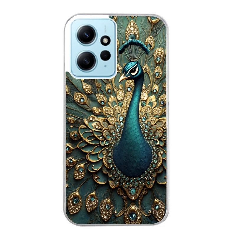 Coque taperso pour Redmi Note 12 4G 5G PRO 4G avec motif paon bijoux protection antichoc personnalisée