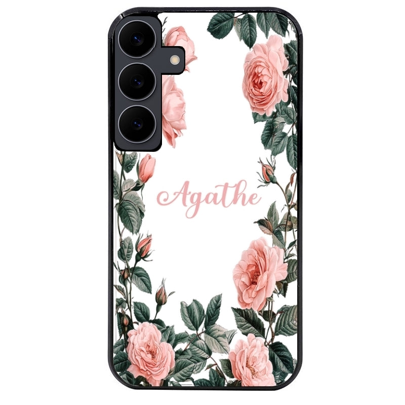 Coque noire taperso pour galaxy A06 A16 A26 A36 A56 avec motif cadre fleur pastel personnalisee protection antichoc personnalisée