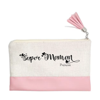 Pochette personnalisée motif super maman en toile et simili cuir personnalisée