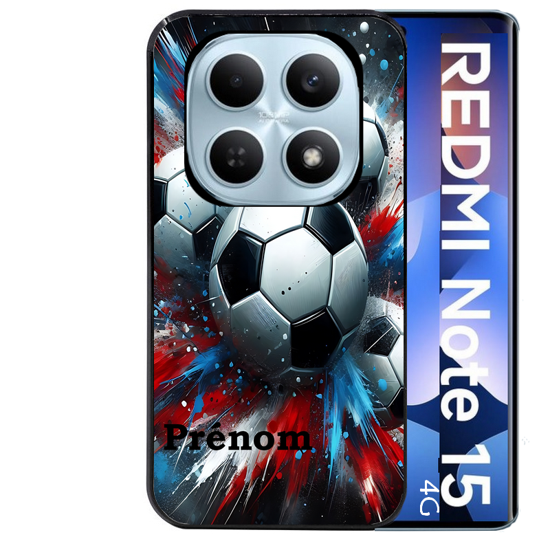 Coque noire taperso pour Redmi Note 15 et PRO PLUS 4G 5G avec motif foot tricolore personnalisee protection antichoc personnalisée