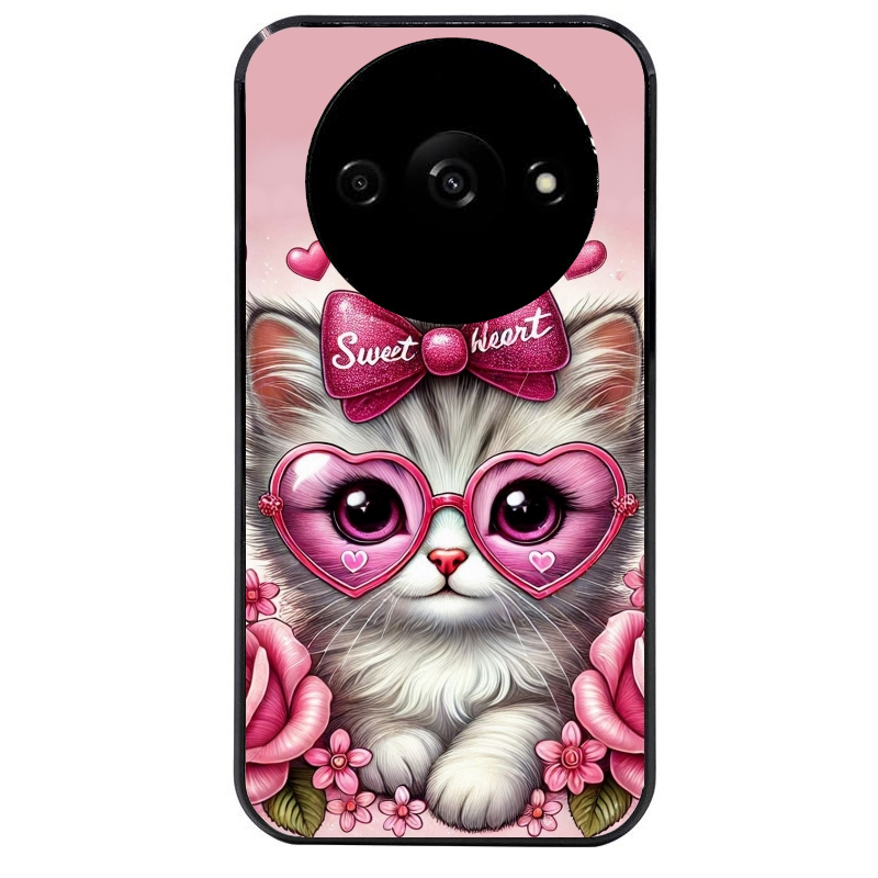 Coque noire taperso pour Redmi A3 avec motif chat lunettes protection antichoc personnalisée