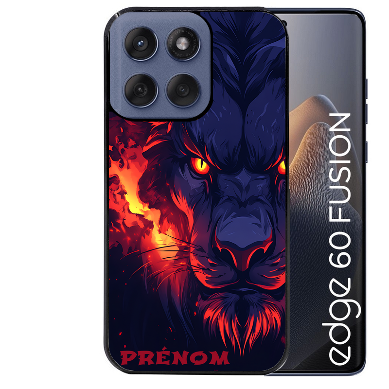 Coque noire taperso pour Moto Edge 60 et Neo Fusion Pro avec motif lion anime protection antichoc personnalisée
