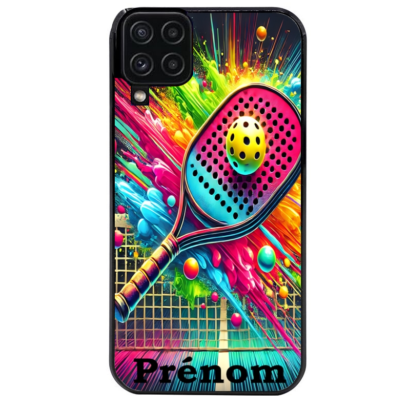Coque noire taperso pour galaxy A22 A32 A52 A52S 4G 5G  avec motif padel raquette personnalisee protection antichoc personnalisée