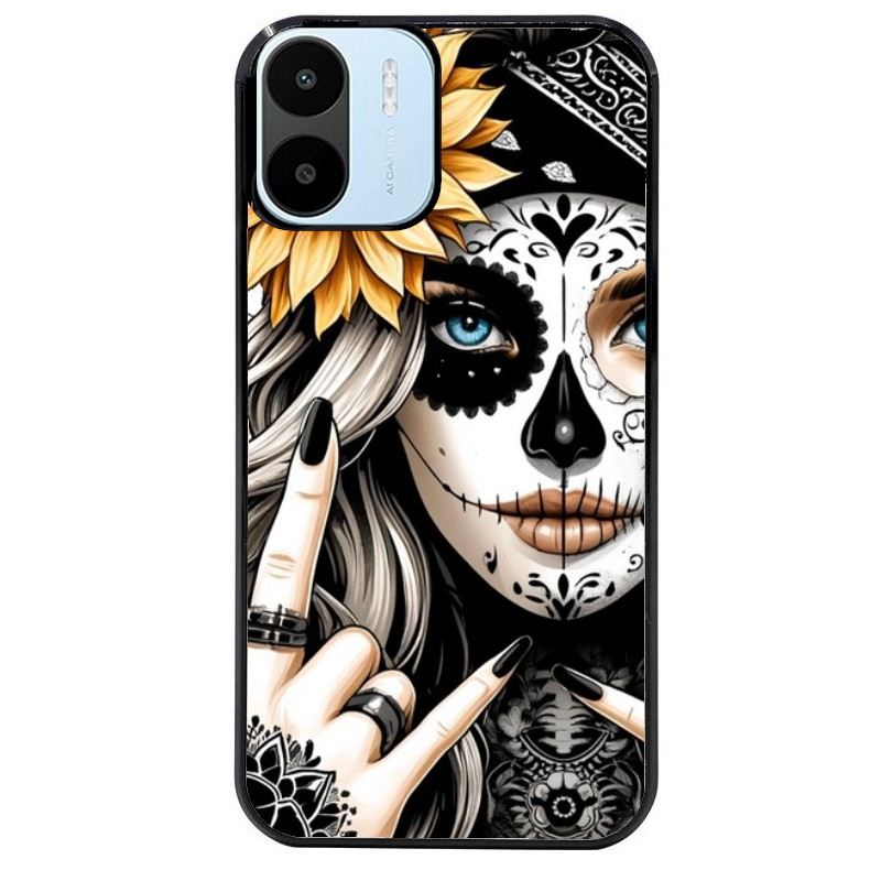 Coque noire taperso pour Redmi A1 et A2 avec motif tete de mort tatoo protection antichoc personnalisée