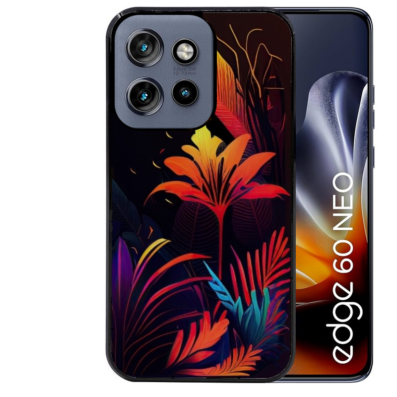 Coque noire taperso pour Moto Edge 60 et Neo Fusion Pro avec motif tropical jaune protection antichoc personnalisée