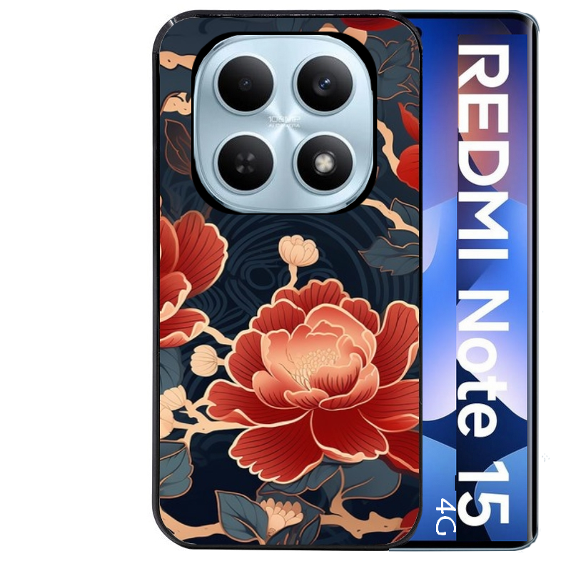 Coque noire taperso pour Redmi Note 15 et PRO PLUS 4G 5G avec motif fleur japan protection antichoc personnalisée