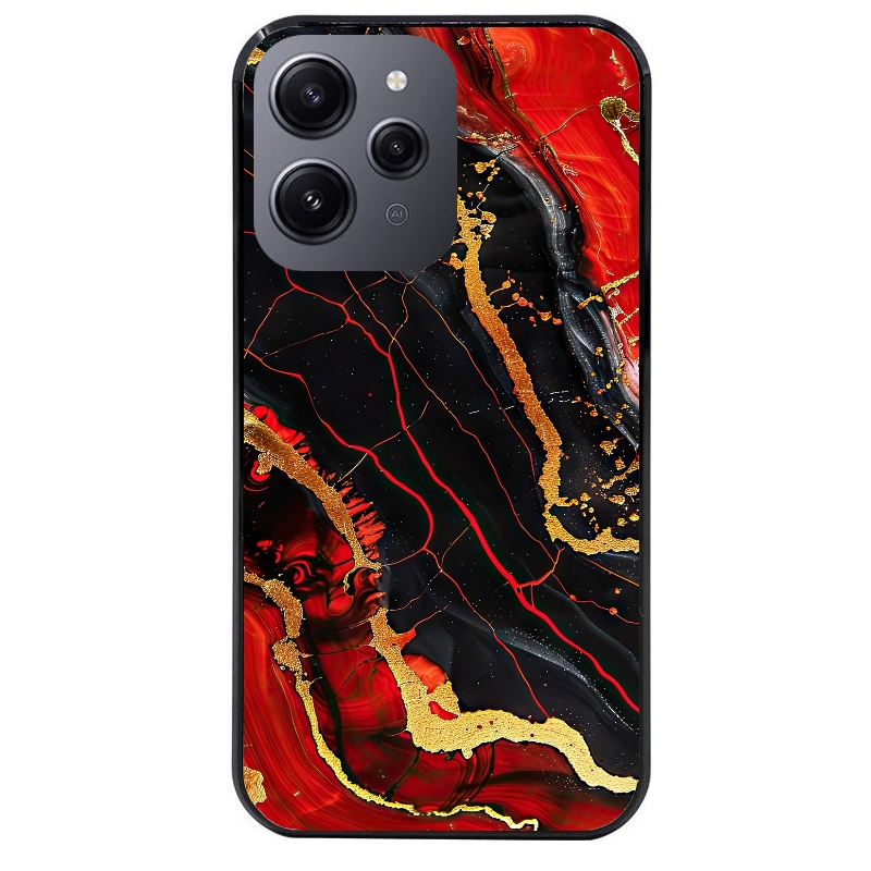 Coque noire taperso pour Redmi 12 4G et 5G avec motif marbre rouge protection antichoc personnalisée