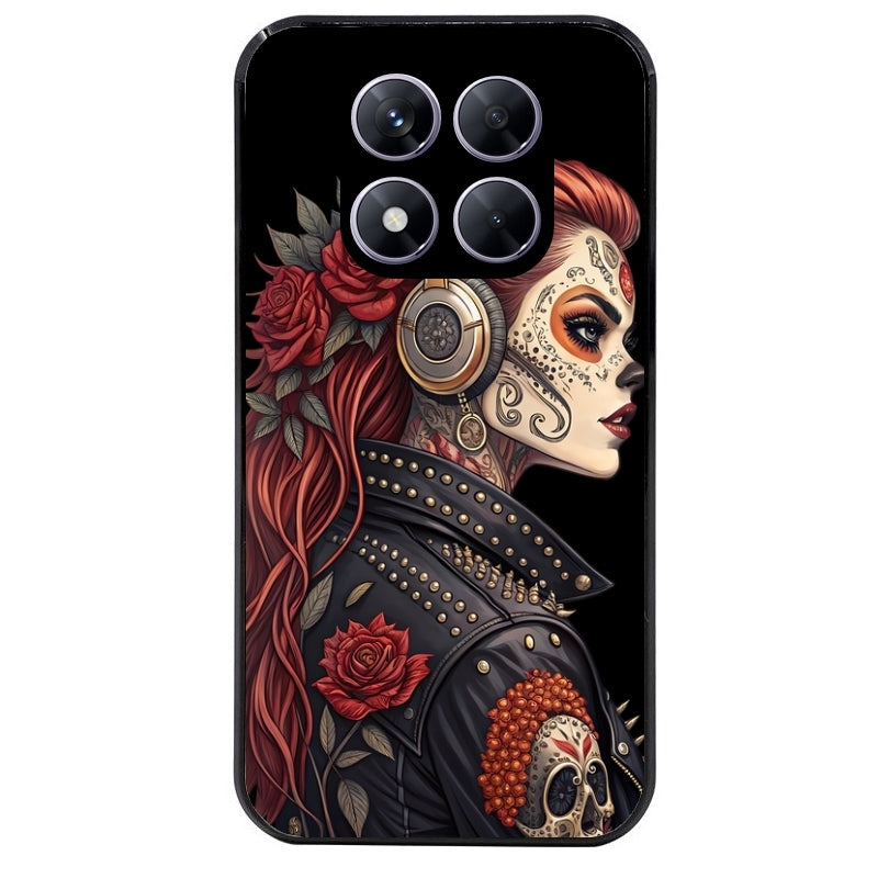 Coque noire taperso pour Redmi Note 14 et PRO PLUS 4G 5G avec motif tete de mort rock protection antichoc personnalisée