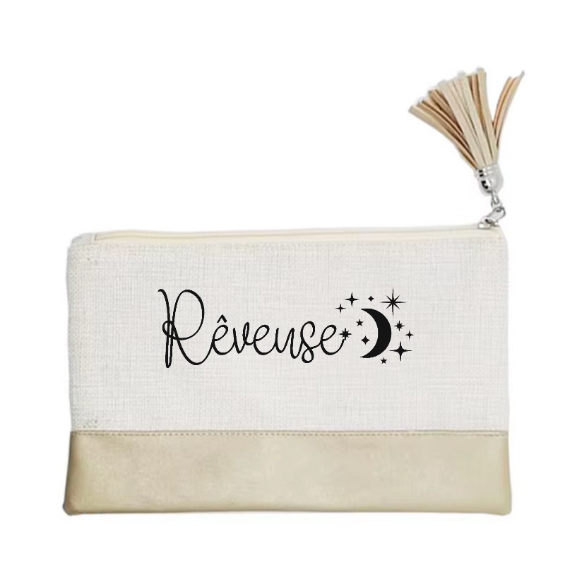 Pochette motif reveuse en toile et simili cuir
