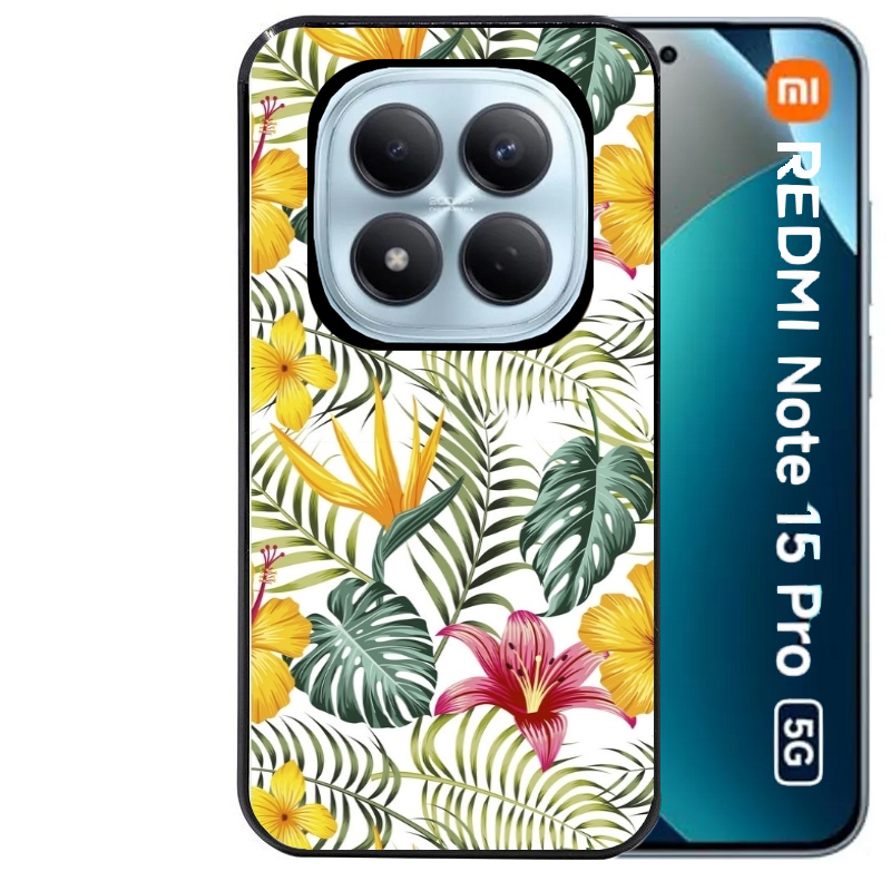 Coque noire taperso pour Redmi Note 15 et PRO PLUS 4G 5G avec motif jungle et fleur hibiscus protection antichoc personnalisée
