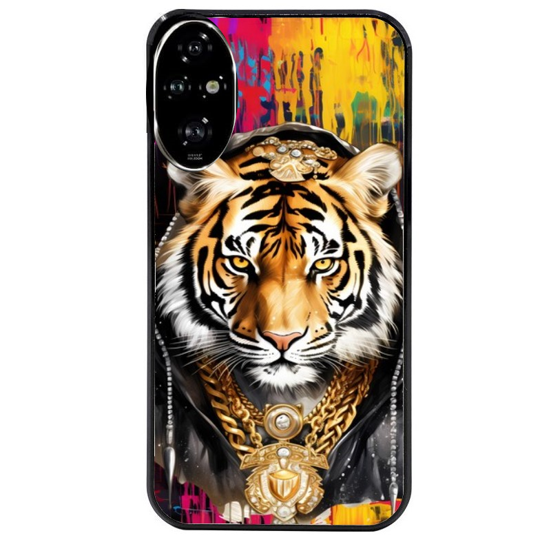 Coque noire taperso pour Honor 200 et Lite Pro Smart avec motif tigre style hip hop protection antichoc personnalisée