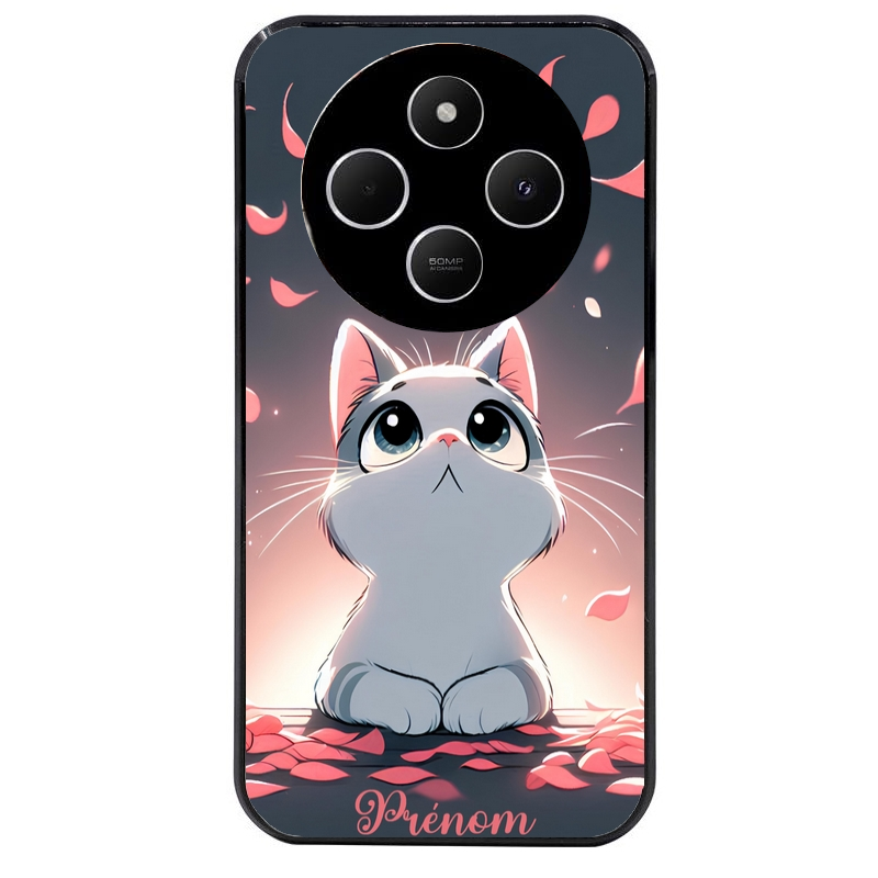 Coque noire taperso pour POCO C75 avec motif chat anime avec votre prenom protection antichoc personnalisée