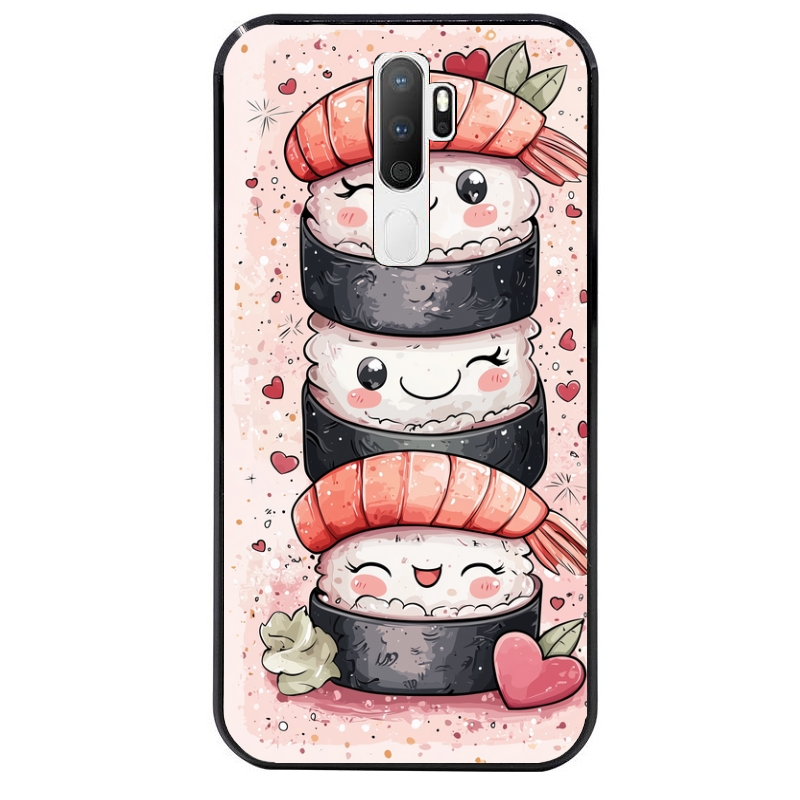 Coque noire taperso pour OPPO A5 A9 2020 avec motif sushi kawai anime protection antichoc personnalisée