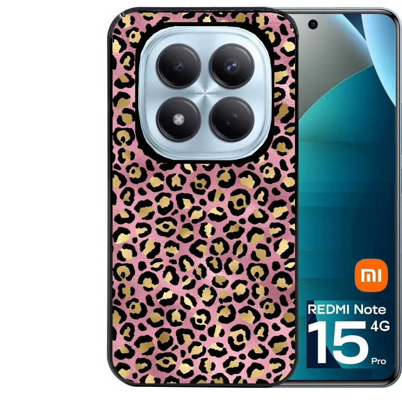 Coque noire taperso pour Redmi Note 15 et PRO PLUS 4G 5G avec motif leopard rose protection antichoc personnalisée
