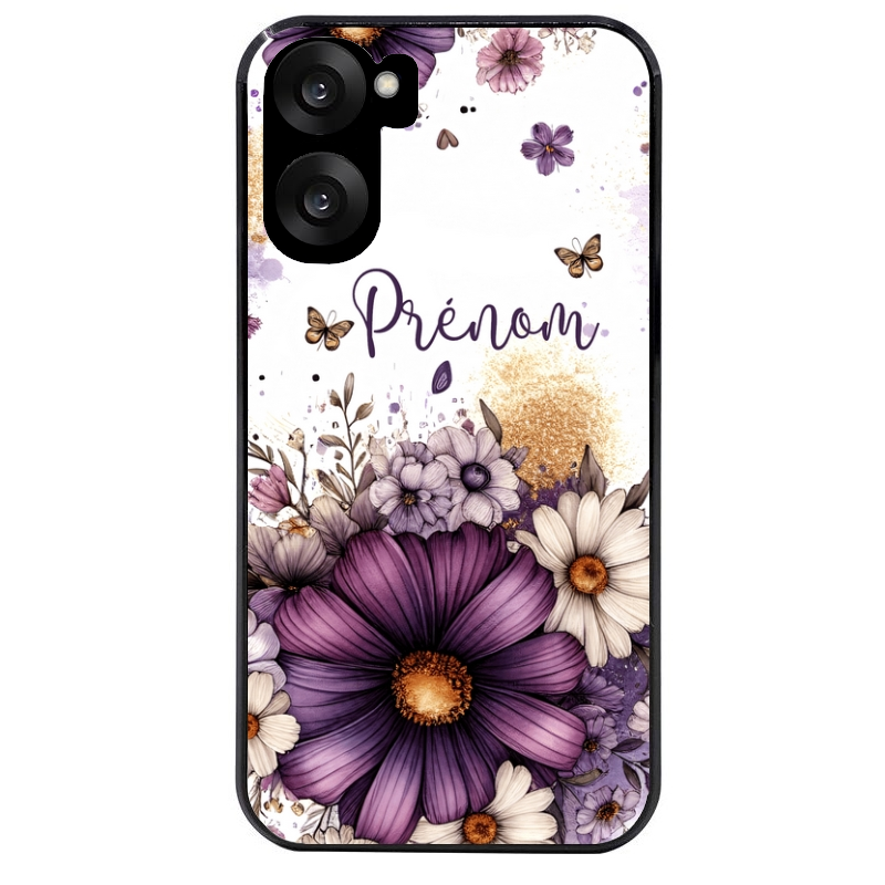 Coque noire taperso pour OnePlus Nord CE5 avec motif fleur violette personnalisee protection antichoc personnalisée