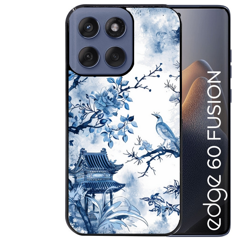 Coque noire taperso pour Moto Edge 60 et Neo Fusion Pro avec motif japan art protection antichoc personnalisée
