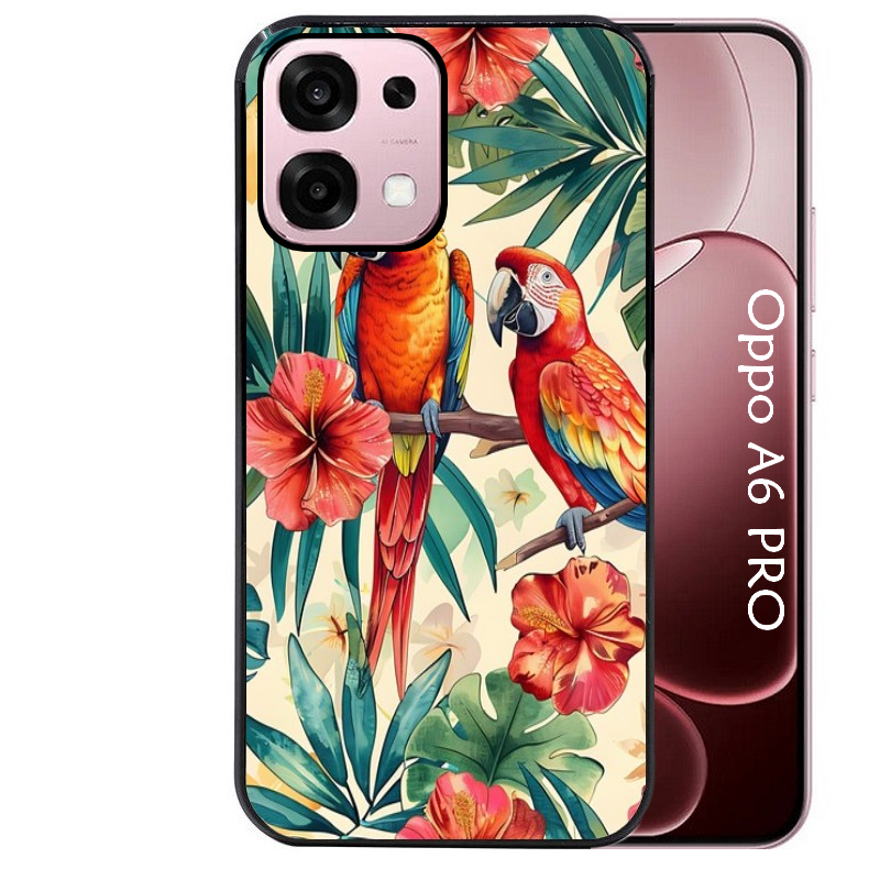 Coque noire taperso pour OPPO A6 PRO 4G et 5G avec motif perroquet et fleurs protection antichoc personnalisée