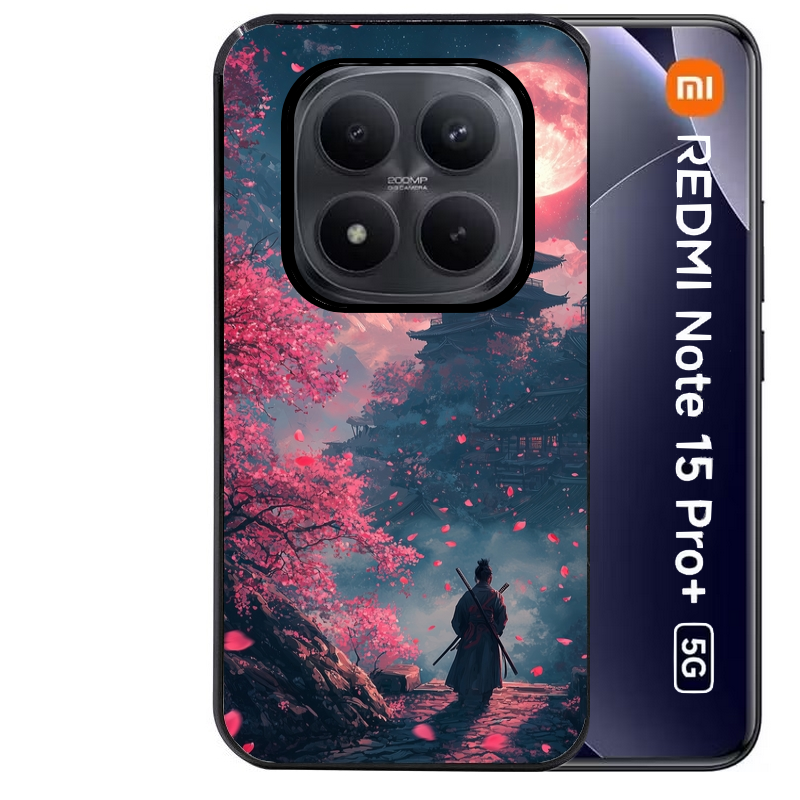 Coque noire taperso pour Redmi Note 15 et PRO PLUS 4G 5G avec motif samourai cerisier protection antichoc personnalisée