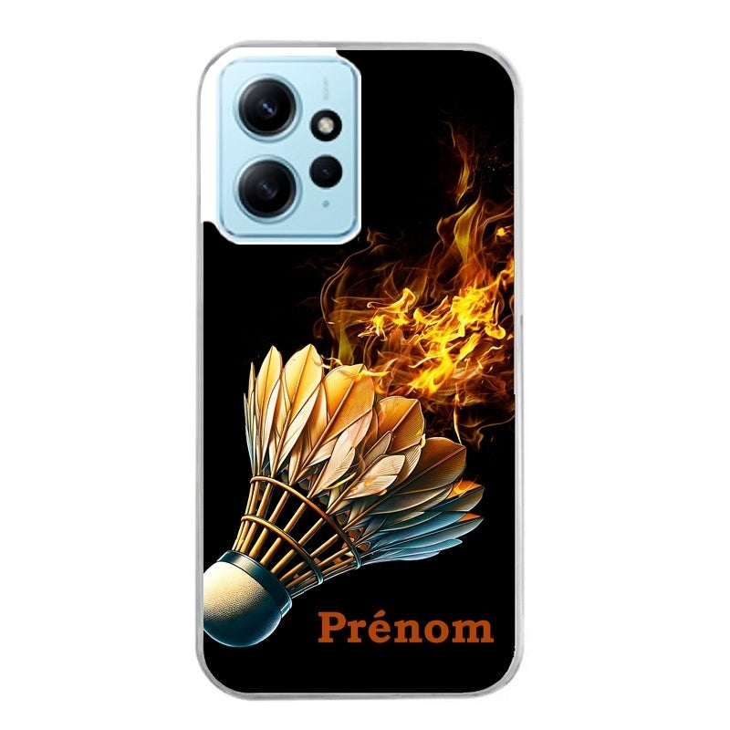 Coque taperso pour POCO X5 5G avec motif badminton flamme personnalise protection antichoc personnalisée