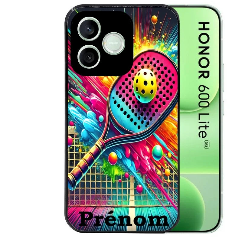 Coque noire pour Honor 600 LITE avec motif padel raquette personnaliséee protection antichoc personnalisée