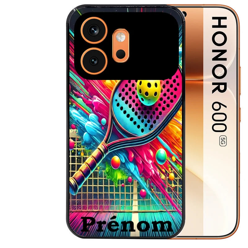 Coque noire taperso pour Honor 600 et 600 PRO avec motif padel raquette personnalisee protection antichoc personnalisée