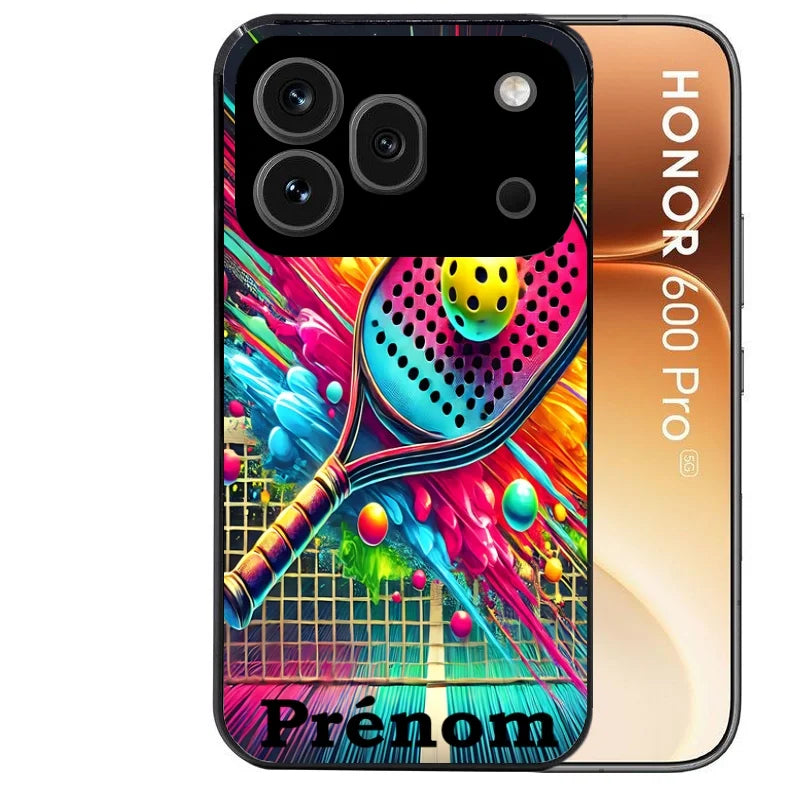 Coque noire taperso pour Honor 600 et 600 PRO avec motif padel raquette personnalisee protection antichoc personnalisée