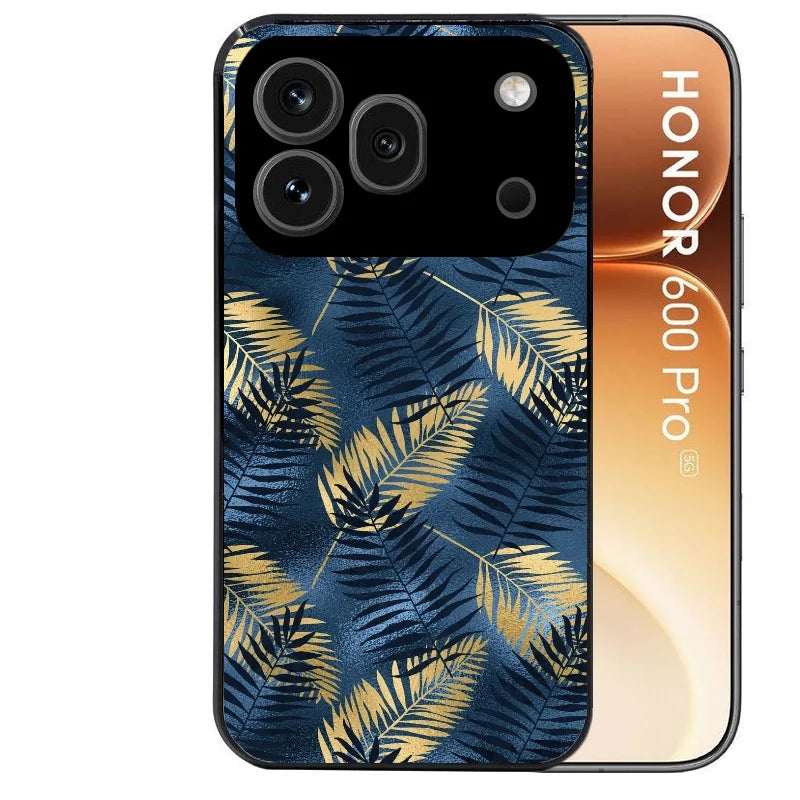 Coque noire taperso pour Honor 600 et 600 PRO avec motif palmier bleu protection antichoc personnalisée