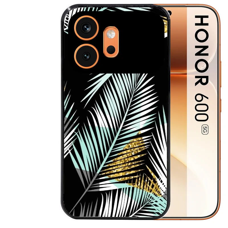 Coque noire taperso pour Honor 600 et 600 PRO avec motif palmier noir protection antichoc personnalisée