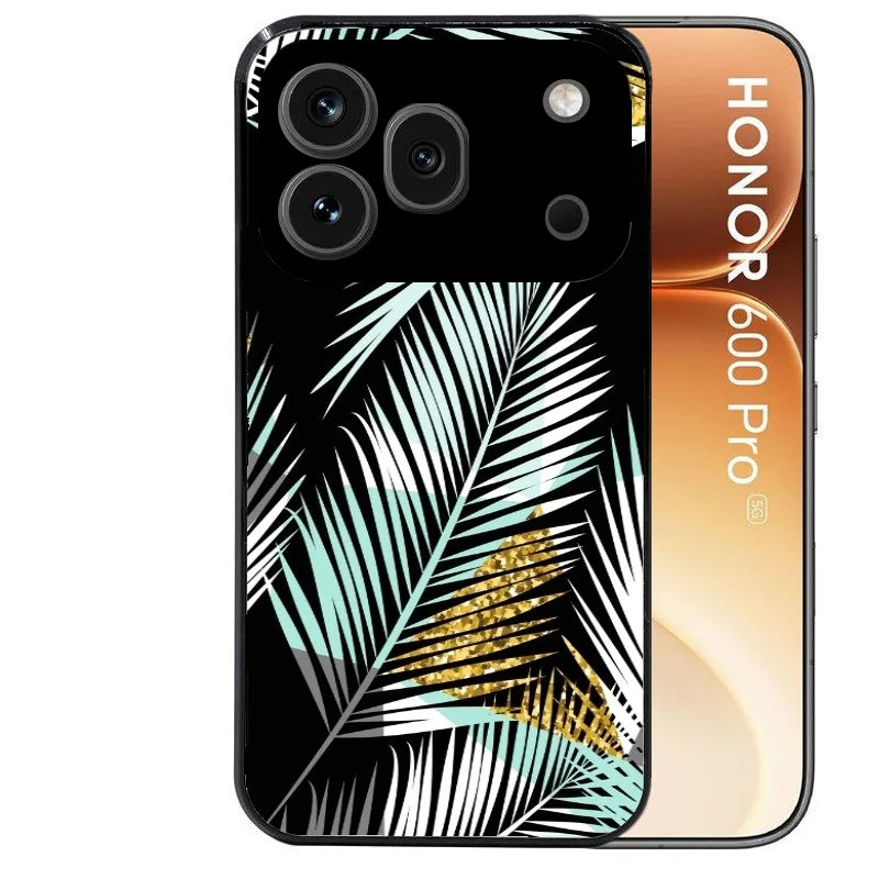 Coque noire taperso pour Honor 600 et 600 PRO avec motif palmier noir protection antichoc personnalisée