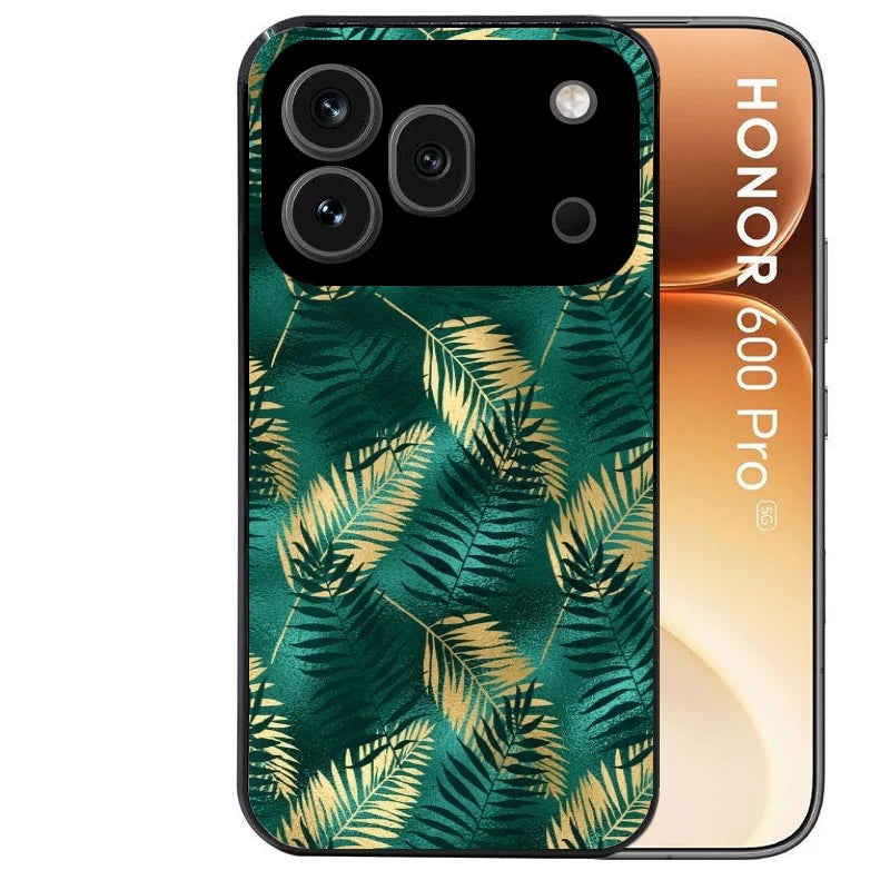 Coque noire taperso pour Honor 600 et 600 PRO avec motif palmier vert protection antichoc personnalisée