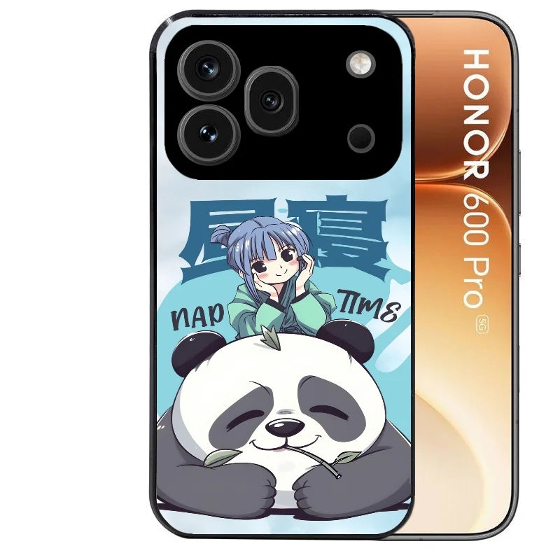Coque noire taperso pour Honor 600 et 600 PRO avec motif panda anime protection antichoc personnalisée