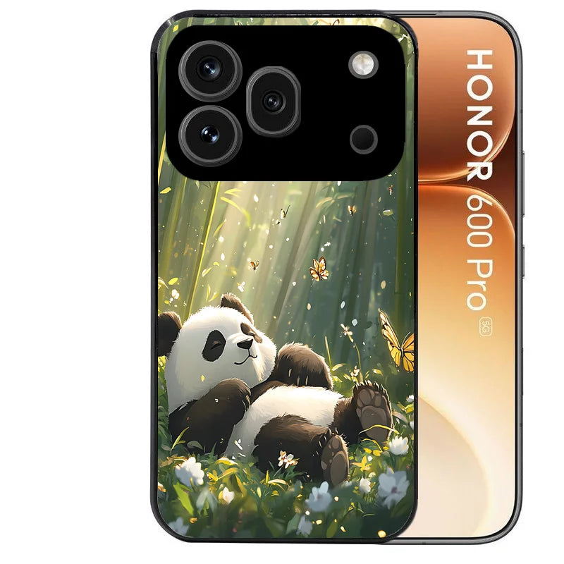 Coque noire taperso pour Honor 600 et 600 PRO avec motif panda bambou protection antichoc personnalisée
