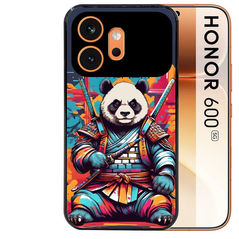 Coque noire taperso pour Honor 600 et 600 PRO avec motif panda katana personnalisee protection antichoc personnalisée