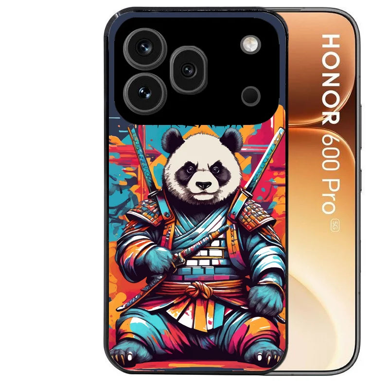 Coque noire taperso pour Honor 600 et 600 PRO avec motif panda katana personnalisee protection antichoc personnalisée