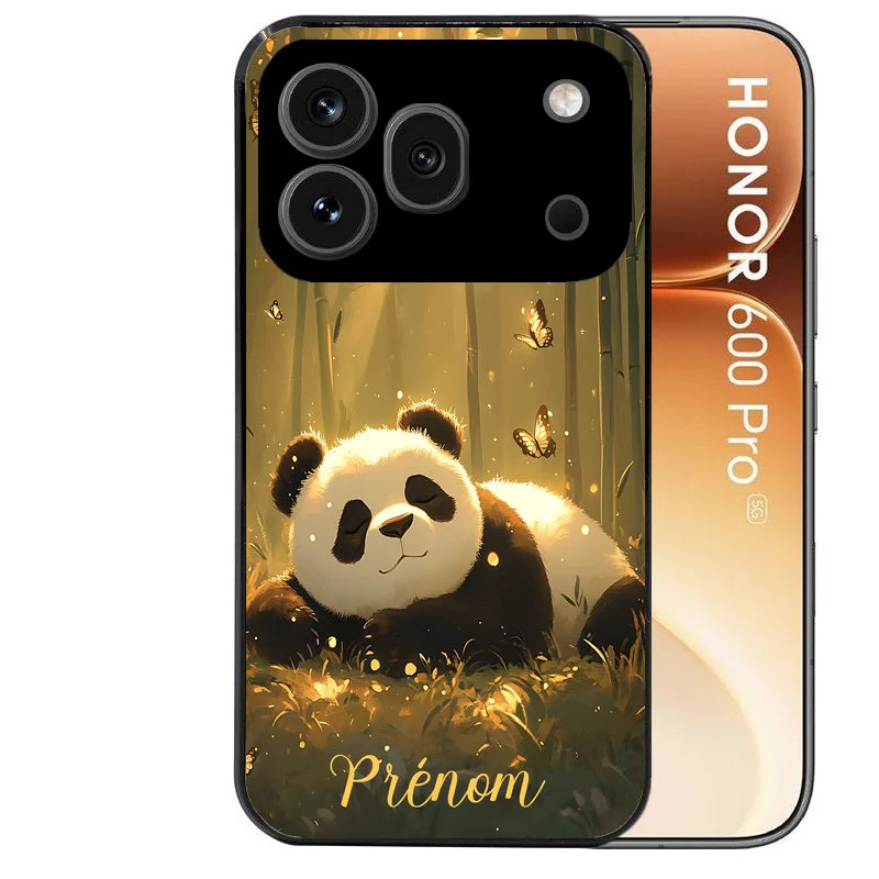 Coque noire taperso pour Honor 600 et 600 PRO avec motif panda et papillon personnalisee protection antichoc personnalisée