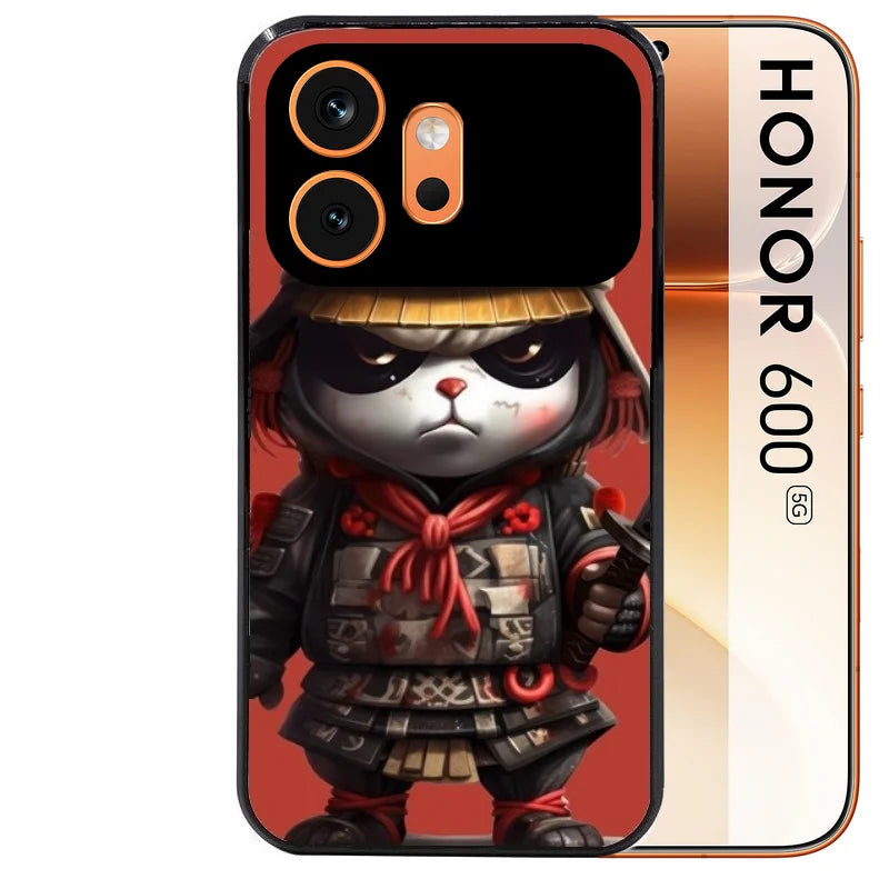 Coque noire taperso pour Honor 600 et 600 PRO avec motif panda et samourai protection antichoc personnalisée
