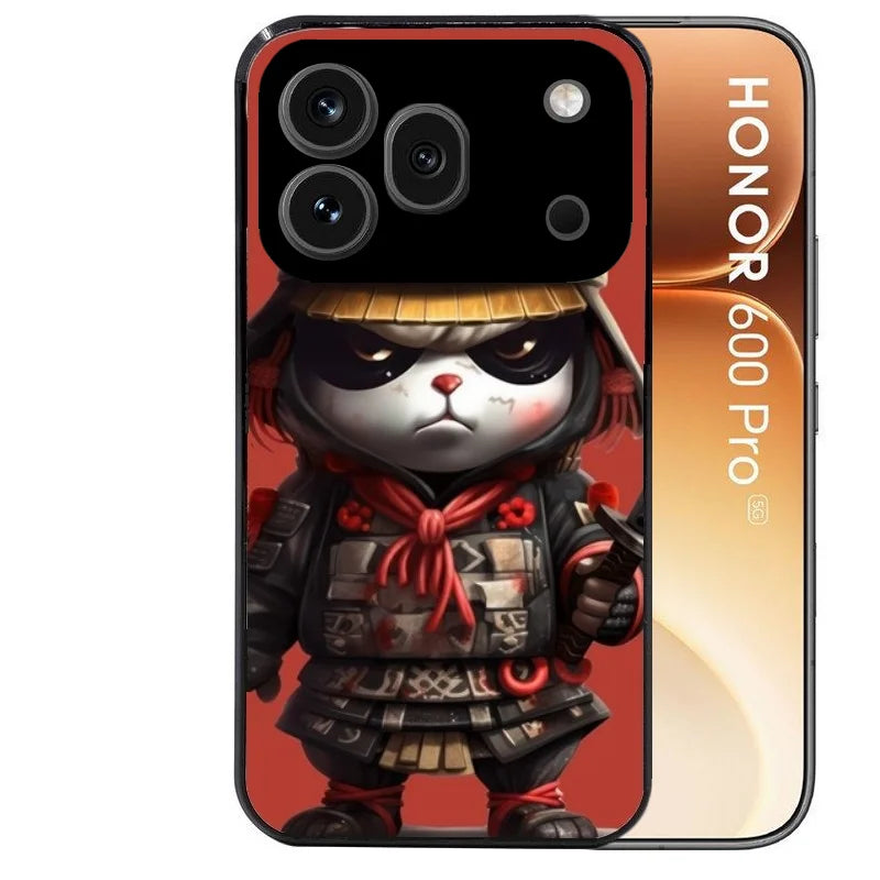 Coque noire taperso pour Honor 600 et 600 PRO avec motif panda et samourai protection antichoc personnalisée