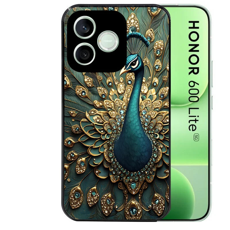 Coque noire pour Honor 600 LITE avec motif paon bijoux protection antichoc personnalisée