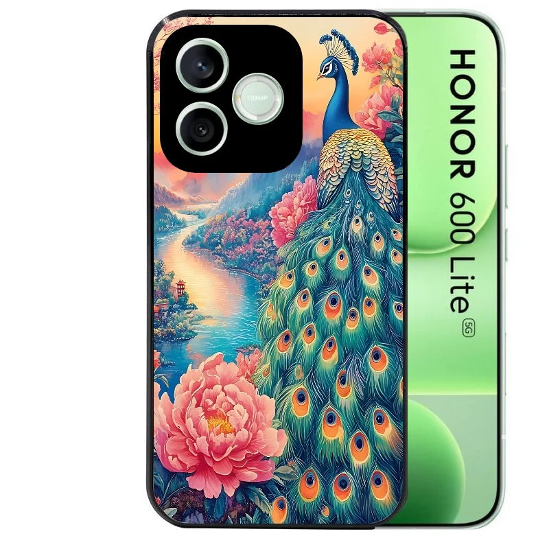 Coque noire pour Honor 600 LITE avec motif paon japan protection antichoc personnalisée