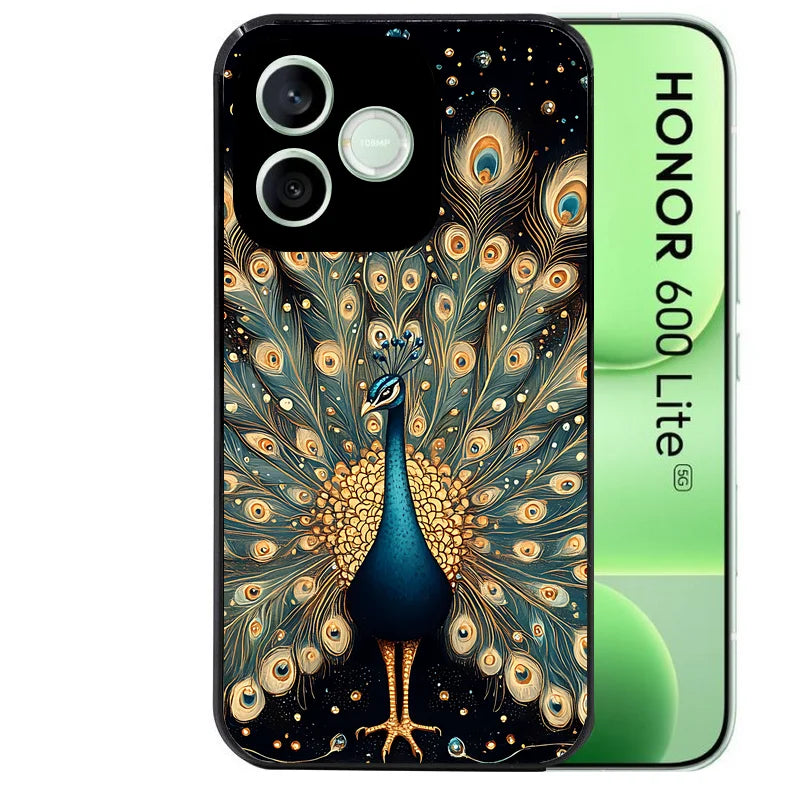 Coque noire pour Honor 600 LITE avec motif paon mandala protection antichoc personnalisée