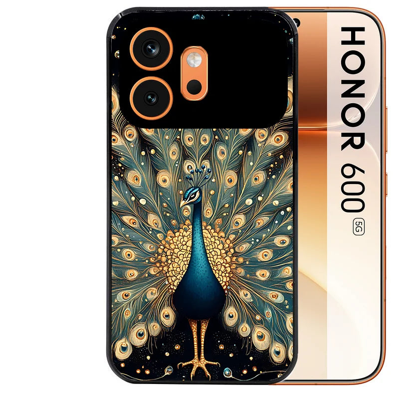 Coque noire taperso pour Honor 600 et 600 PRO avec motif paon mandala protection antichoc personnalisée