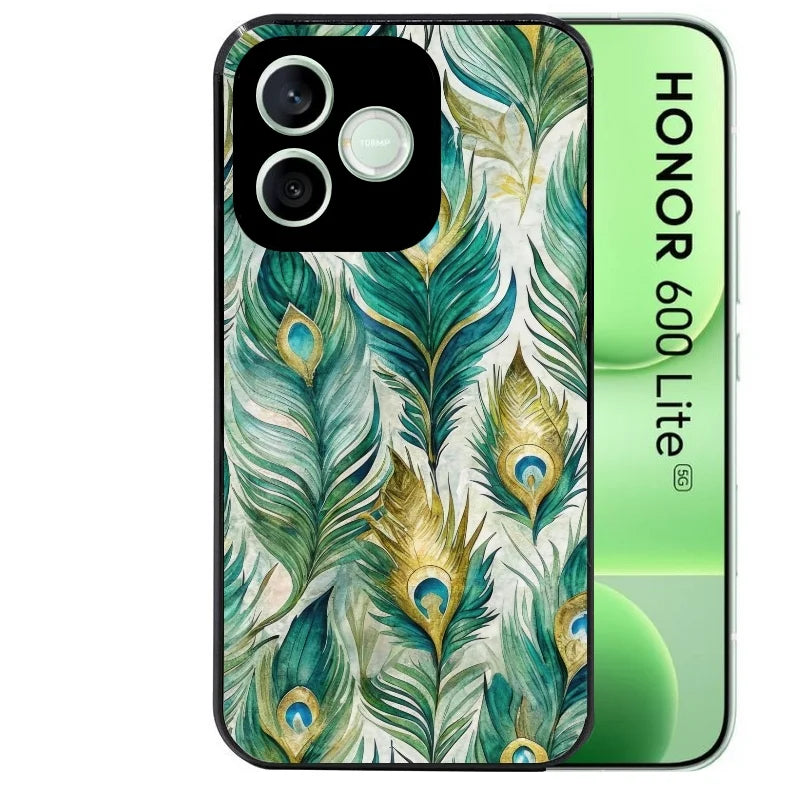 Coque noire pour Honor 600 LITE avec motif paon plumes protection antichoc personnalisée