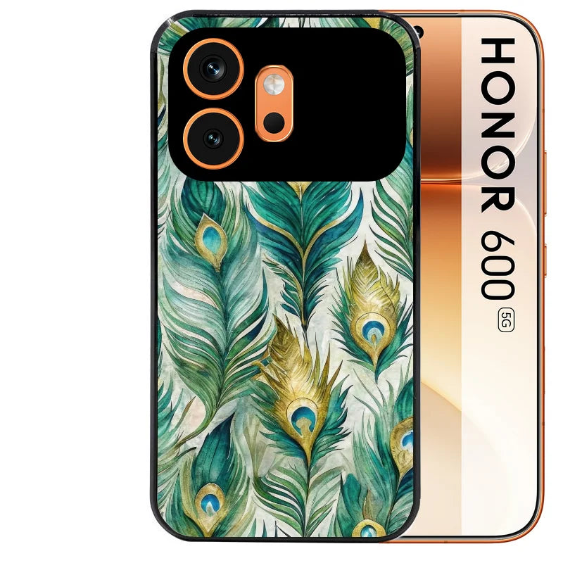 Coque noire taperso pour Honor 600 et 600 PRO avec motif paon plumes protection antichoc personnalisée
