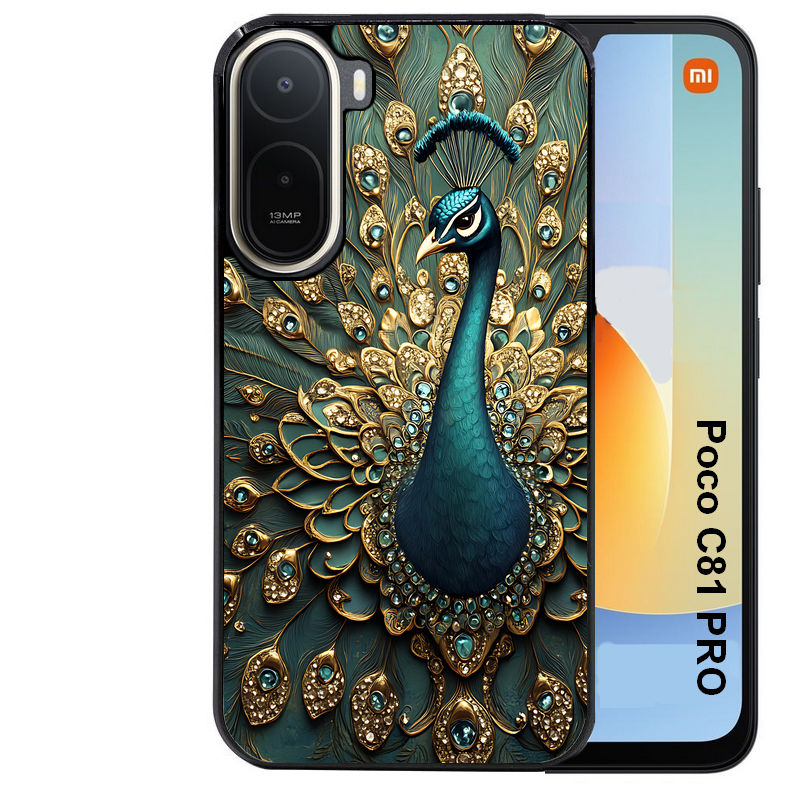 Coque pour POCO C81 PRO paon bijoux