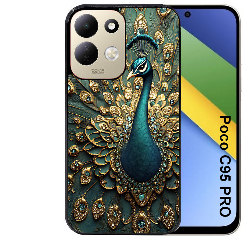 Coque pour POCO C95 PRO paon bijoux