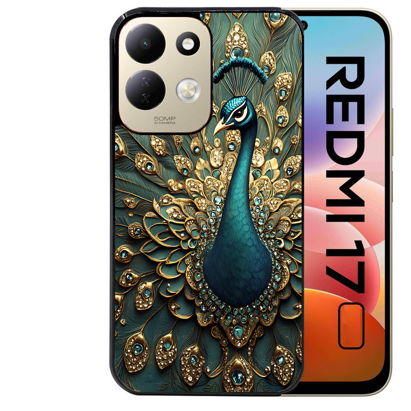 Coque pour Redmi 17 et 17C 4G 5G paon bijoux