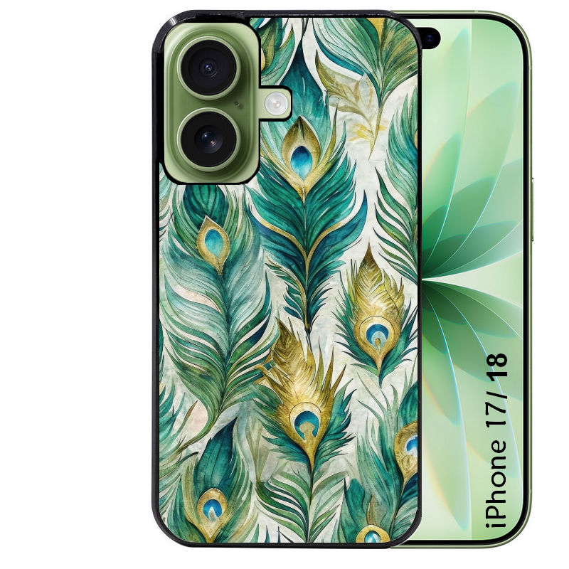 Coque pour Iphone 18 / PRO / PRO MAX / 18E paon plumes